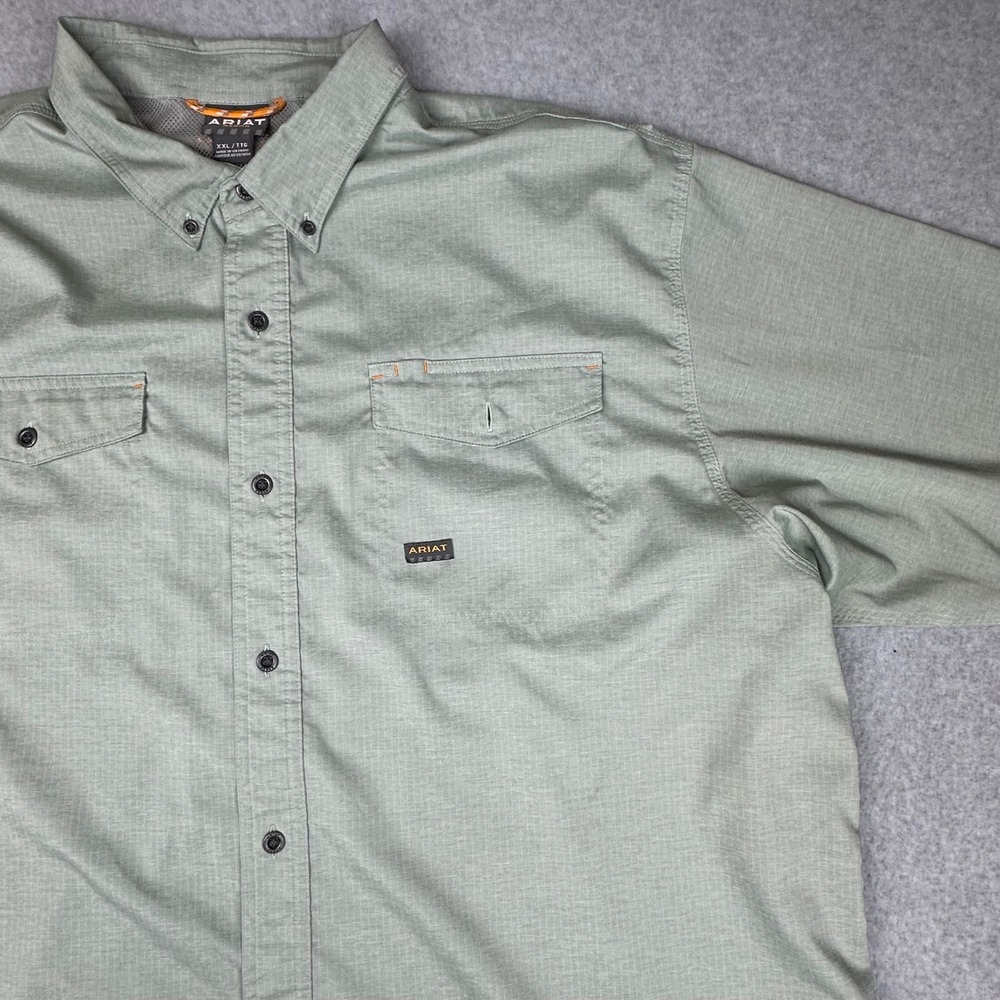 Ariat Rebar DuraStretch Mens XXL Short Sleeve Work Shirt Sage Green 10039324